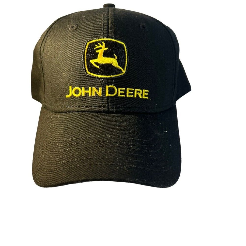 John Deere Black Snapback Hat Trucker Mesh Yellow Gold Official Logo